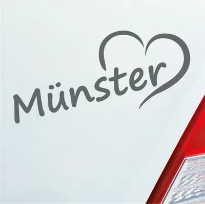 Produktbild von Auto Aufkleber Münster Herz Heart Stadt City Liebe Love 18,5x8 cm Grau Sticker Heckscheibenaufkleber