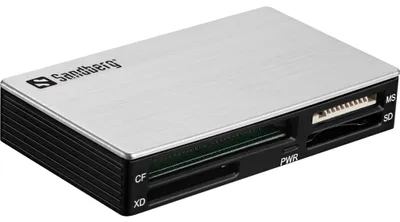Zdjęcie produktu dla Sandberg USB 3.0 Multi Card Reader, CF, CF Typu II, CF+, DV RS-MMC, HC MMC+, MMC, MMC Mobile, MMC+, MS Duo, MS Micro (M2), MS PRO, MS..., Czarny, Srebrny, 5000 Mbit/s, RoHS compliance, USB 3.2 Gen 1 (3.1 Gen 1) Type-A, USB