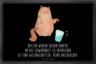 Produktbild von Mr. & Mrs. Panda fußmatte Katze Wasserglas 40 x 60 cm - Schwarz - Geschenk, Cats, Katzen, Bodenvorleger, Fußabstreifer, Wasser, Schmutzmatte, Neugierig, Schmutzfangmatte