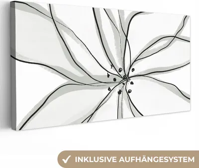 Produktbild von MuchoWow® - Leinwandbilder - Blume - Kunst - Weiß - Schwarz, Wandbild, Wanddeko Bilder Wohnzimmer, 40x20 cm