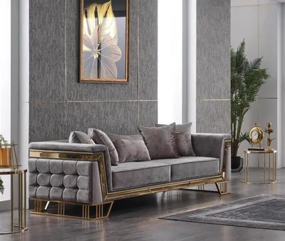 Produktbild von Grauer Dreisitzer Luxus Wohnzimmercouch Designer Textil Sofa Sitzmöbel