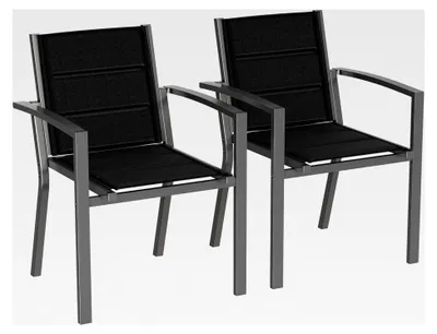 Produktbild von Gartenstuhl Set 2, stapelbarer Aluminium-Esszimmerstuhl, max. Belastung 160 kg, Balkonstuhl für Garten, Pool, Terrasse, Esszimmer, Dunkelgrau