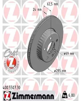 Produktbild von 2x ZIMMERMANN Bremsscheibe 400.5507.30 62mm 6 8kg 295mm