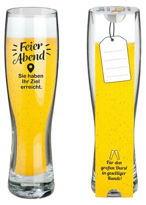 Produktbild von Gilde Weizenglas, Feierabend, Spruch, Glas, klar, VE 6, D. 6.5 cm Höhe: 25.00 cm Durchmesser: 6.50 cm 46754