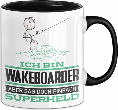 Produktbild von Wakeboarder Geschenk Tasse Ich Bin Wakeboarder Aber Sag Doch Einfach Superheld Lustige Geschenkdiee für Wakeboarder Kaffee-Becher (Schwarz)