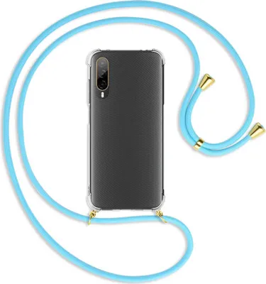 Produktbild von Handykette Backcover-Schutzhülle mit Band (Metall goldfarben) für HTC Desire 22 Pro 5G (6.6'') - himmelblau