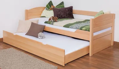 Produktbild von Einzelbett / Ausziehbett "Easy Premium Line" K1/s Voll inkl. 2. Liegeplatz und 2 Abdeckblenden, 90 x 200 cm Buche Vollholz massiv Natur