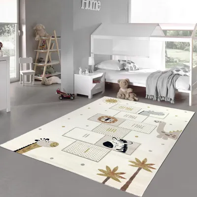 Produktbild von Kinderteppich mit Hüpfspiel & Tieren Weich, Pflegeleicht & Strapazierfähig in creme Größe - 160 x 230 cm