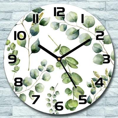 Produktbild von Wanduhr aus Glas Rund fi 30 Eukalyptus Exotisch Quarz Deko Schlafzimmer Büro