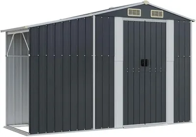 Produktbild von Gerätehaus Geräteschuppen Gartenhaus Gartenhäuser Fahrradgarage Stahlschuppen Gartenhütte Gerätehäuser Gartenschuppen Metallgerätehaus 277 x 93 x 179 cm (B x T x H) mit 2 Lüftungsöffnungen