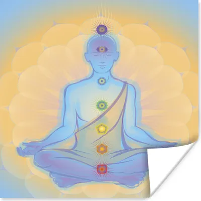 Produktbild von MuchoWow® Poster Illustration eines Mönchs mit den sieben Chakren 30x30 cm - Wandposter - Printing