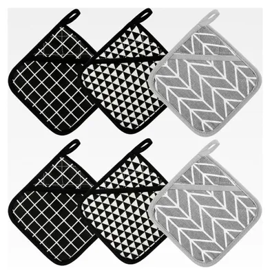 Produktbild von Topflappen mit Tasche, 6-teiliges Set hitzebeständige Topflappen aus Baumwolle, quadratische Topflappen für Küche, Kochen und Backen