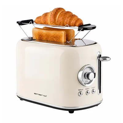 Produktbild von Emerio Retro-Toaster – 800 Watt – 2 Schlitze – Brötchenaufsatz – 7 Bräunungsstufen – Krümelschublade – TO-133281.1 – Creme