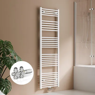 Image de S'AFIELINA 160 x 50 cm Radiateur sèche-serviettes Radiateur sèche-serviettes Raccord central Chauffe-serviettes droit Blanc avec vanne,654 W