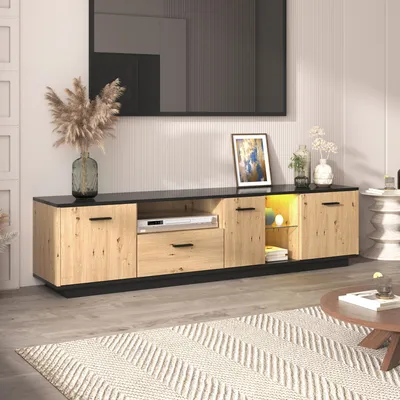 Produktbild von Merax TV-Lowboard “Dike” LED, TV-Schrank mit Glasablage, Fernsehtisch Holz, Natur