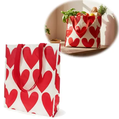 Produktbild von LS-LebenStil Shopper Einkaufstasche Herzen Rot Weiß 40cm Faltbar Strandtasche Tragetasche Schultertasche Einkaufsbeutel