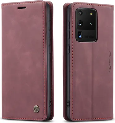 Image de Etui Samsung Galaxy S20 Ultra, étui rétro en cuirPolyuréthaneavec fonction stand pour Samsung Galaxy S20 Ultra 5G Rouge