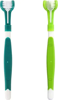 Produktbild von 2 Stück Langem Griff Hundezahnbürste,360 Grad Katzen Zahnbürste Weiches Haustier Katze Zahnpflege Hund Mundhygiene Deep Clean Haustier Zähne Reinigungsset,Dreifach-Kopf-Zahnbürste, Mundpflege