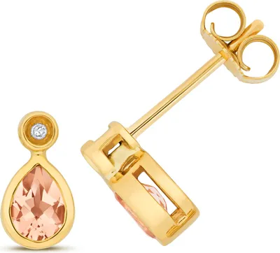 Produktbild von 9 Karat (375) Gold Damen - Diamant Ohrstecker Brillant-Schliff mit Morganit - 10mm*5mm; TRS14454