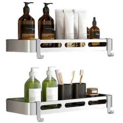 Produktbild von Bohrfreier Regale, Rostfrei, Rutschfest, Für Badezimmer und Küche, Zwei Ebenen, Silber