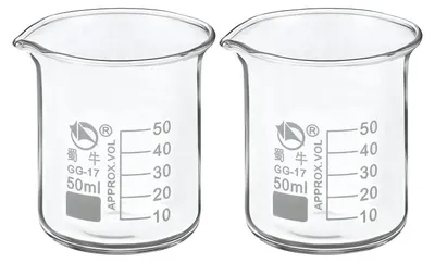 Produktbild von Messbecher 50ml Borosilikatglas 2er Set mit Skala und Tülle