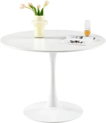 Obrázok produktu pre Okrúhly jedálenský stôl – Kuchynský stôl – Písací stôl – Biela farba – Priemer 100 cm – Doska stola z MDF