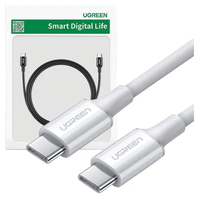 Produktbild von Ugreen USB-C auf USB-C Ladekabel, 1m, Weiß, Hochgeschwindigkeitsdatenübertragung, Modell US300