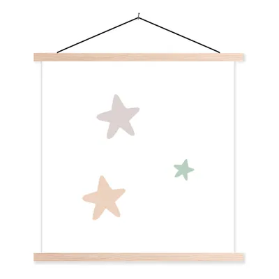 Produktbild von MuchoWow® Textilposter Sterne - Pastell - Mädchen - Jungen - Kinder 120x120 cm mit holzfarbenen Rahmen - Textil-Poster