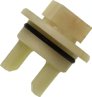 A close-up studio shot of a beige plastic kitchen appliance part with a black rubber O-ring, isolated on a white background.