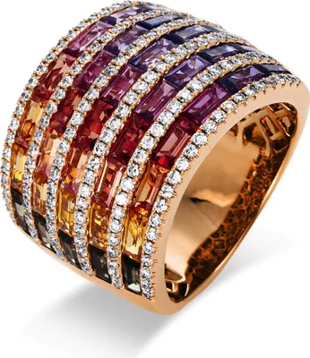Produktbild von Ring breit aus 750 Rotgold 38 Saphire 5,02ct mehrfarbig 150 Brillanten 0,72ct TW-SI Innenumfang 53mm  Ø16.9mm