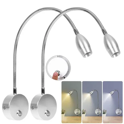 Image de Lot de 2 appliques LED à intensité variable, 3 couleurs de lumière, lampe de lecture USB, bras flexible, fonction mémoire, applique murale, lampe de chevet, veilleuse, argent