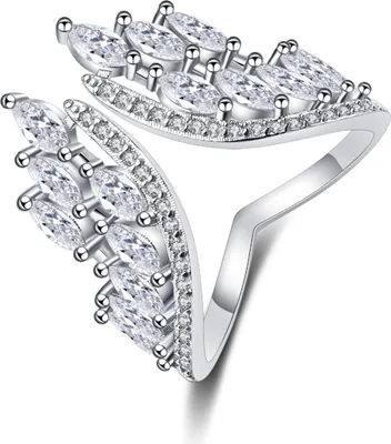 Produktbild von Fingerring mit Flügelöffnung, funkelnder heller Glanz-Ring für Damen zur Verlobung-Silber