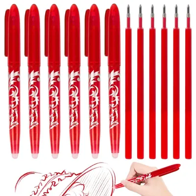 Productafbeelding van Uitwisbare Gelpen - 6 Rollerballpennen met Verwisselbare Vullingen - Rood