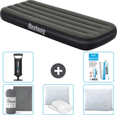 Zdjęcie produktu dla Materac dmuchany Bestway - 1 osoba - 76 x 185 x 25 cm - Zielony - w zestawie akcesoria