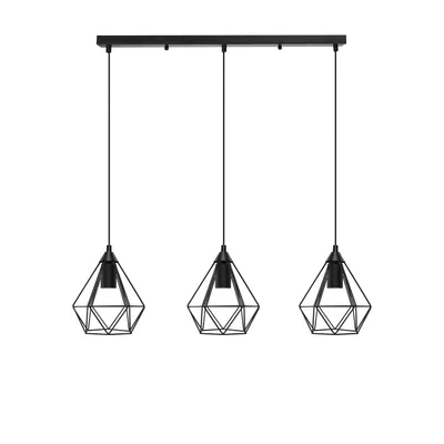 Immagine prodotto di Lampada a sospensione LED, stile retrò, colore nero - 3 attacchi E27 - altezza 110 cm - lampadine LED non incluse