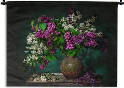 Produktbild von MuchoWow® Wandteppich Wandbehang Vintage - Blumen - Stilleben 90x67.5 cm Tapisserie Dekoration Wandtuch - Fototeppich - Wand-Skulpturen