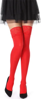 Produktbild von Bellivalini Damen Halterlose Mikrofaser 40 DEN Strümpfe mit Spitze BLVFI1004 (Rot, M-L)