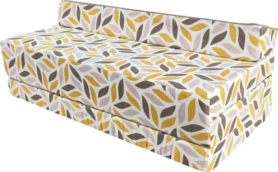 A folded mattress or sofa bed with a leaf pattern.