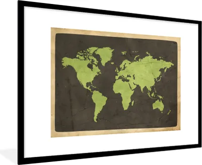 Produktbild von MuchoWow® MuchoWow® Gerahmtes Poster Weltkarte - Grün - Vintage 90x60 cm - Poster mit zchwarzem Bilderrahmen - Wanddekoration - Fotos