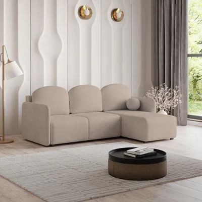 Produktbild von Masseno Ecksofa SUVINO mit Schlaffunktion L-Form, Sofa mit Bettkasten, Wohnzimmersofa, Couch, Soffa, Bettsofa, Couchgarnitur- Beige, NEVE 04