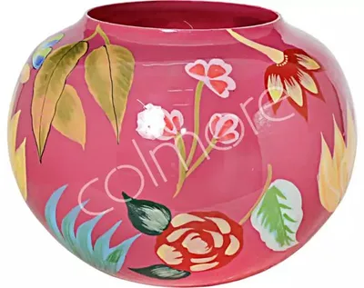 Immagine prodotto di Vaso in vetro, dipinto a mano con smalto fucsia, dimensioni 30x30x23