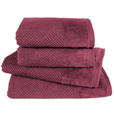 Produktbild von Pure Label 4-TLG Handtücher Set mit Aufhängeschlaufen aus Baumwolle, saugstark und weich - 2xBadetuch 70x140 cm 2xHandtuch 50x100cm, Beere