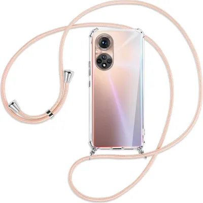 Produktbild von Handykette Backcover-Schutzhülle mit Band (Metall silberfarben) für Honor 50 (NTH-AN00) - rose peach