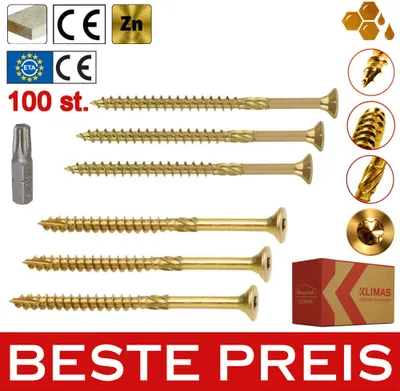 Immagine prodotto di 100-500 PEZZI Vite da costruzione zincata con testa svasata + 1 PEZZO TX BIT Dimensione vite: 200 pezzi x Ø5 mm - 120 mm KMWHT-50120 OX