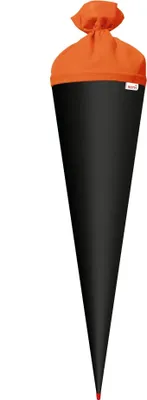 Produktbild von Bastel-Schultüte groß schwarz - 70 cm rund - extra stabil durch Rot(h)-Spitze mit orangefarbenem Filz-Verschluss