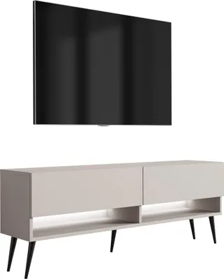 Obrázek produktu pro TV dolní skříňka 140 cm kašmír, černé šikmé nohy, bílá LED, 140 × 32 × 52 cm