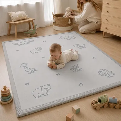 Produktbild von Sanosoft samtweicher und kuscheliger Krabbelteppich "Zoo" 120x170cm