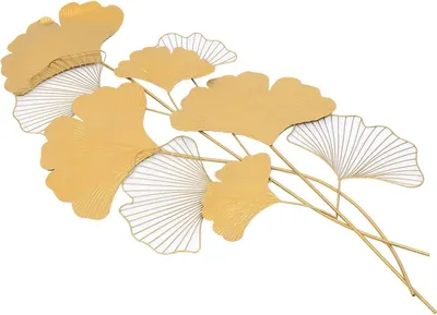 Immagine prodotto di Decorazione da parete in metallo Foglia di ginkgo - Scultura da parete 3D - Arte in ferro realizzata a mano - 109×55×3 cm - Montaggio a parete - Oro