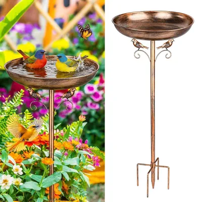 Produktbild von Vogeltränke Stehend Metall 27.5cm Wassertränke für Vögel Garten Balkon