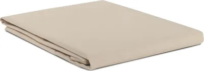 A folded beige linen sheet on a white background.